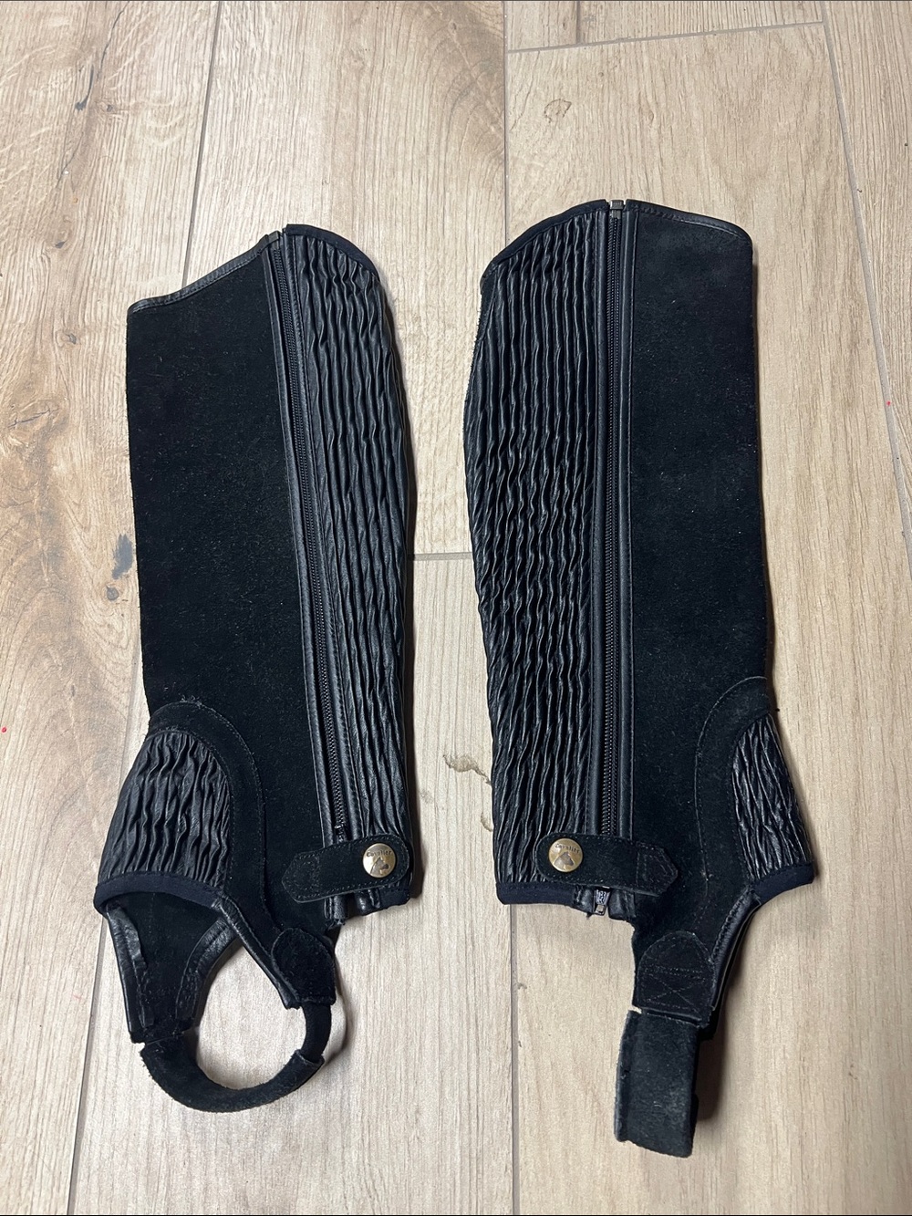 Women’s Black Suede Half Chaps with Accordion Elastic Panels